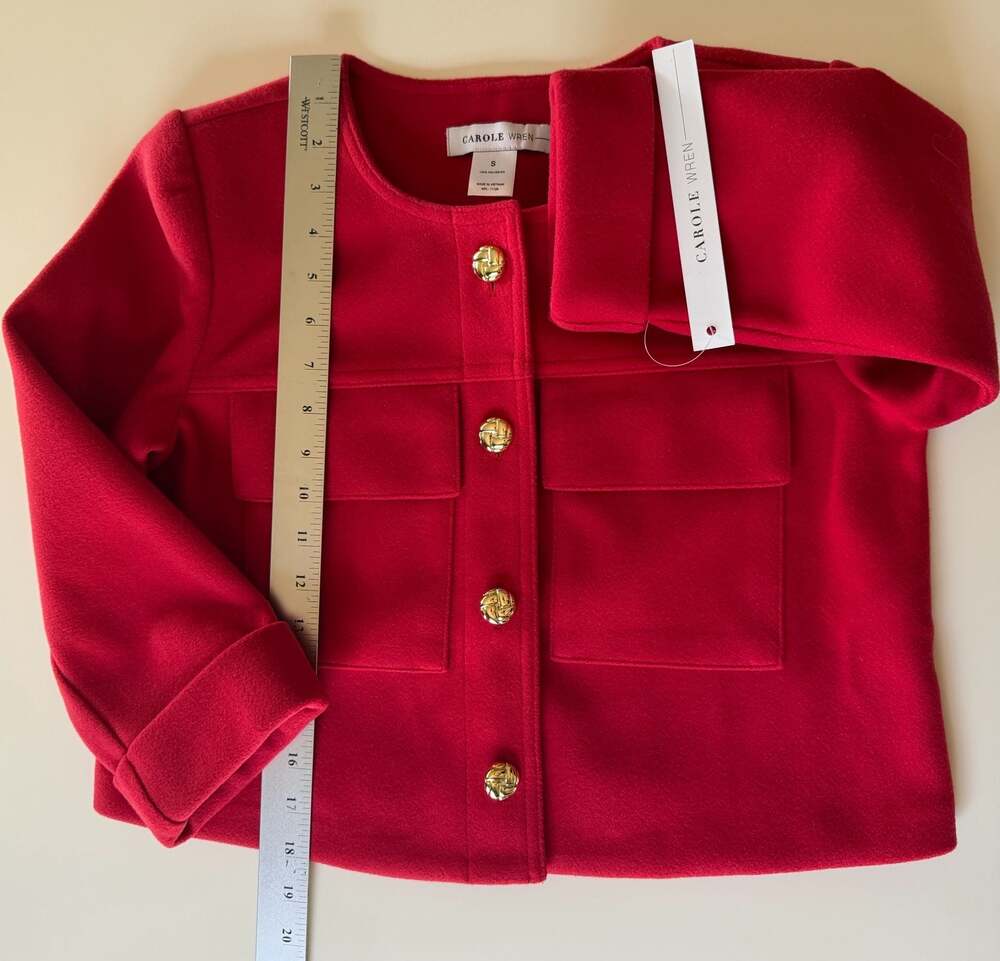 Chanel Inspired Carole Wren Red Cropped Lady Jacket - Small - Picture 6 of 8